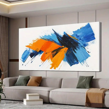 Abstract Vibrant Brushstrokes Blue White Yellow Wall Art canvas office home room framed 120x60cm - Bella Home Decor