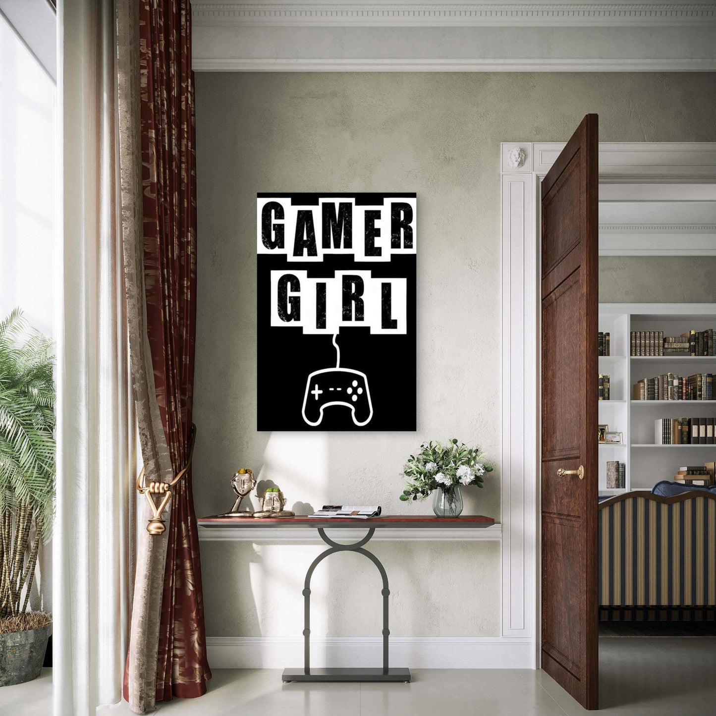 Black & White GAMER GIRL Text & Controller Icon Metal Print Ready to Hang - Bella Home Decor
