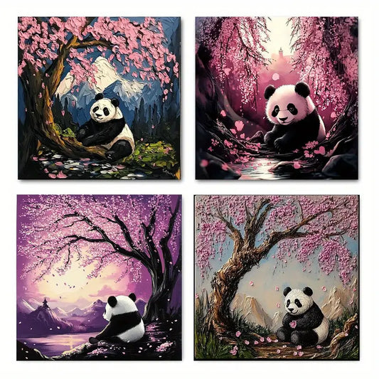 4pcs  Prints with Serene Panda Scenes  Wall Art Canvas Framed