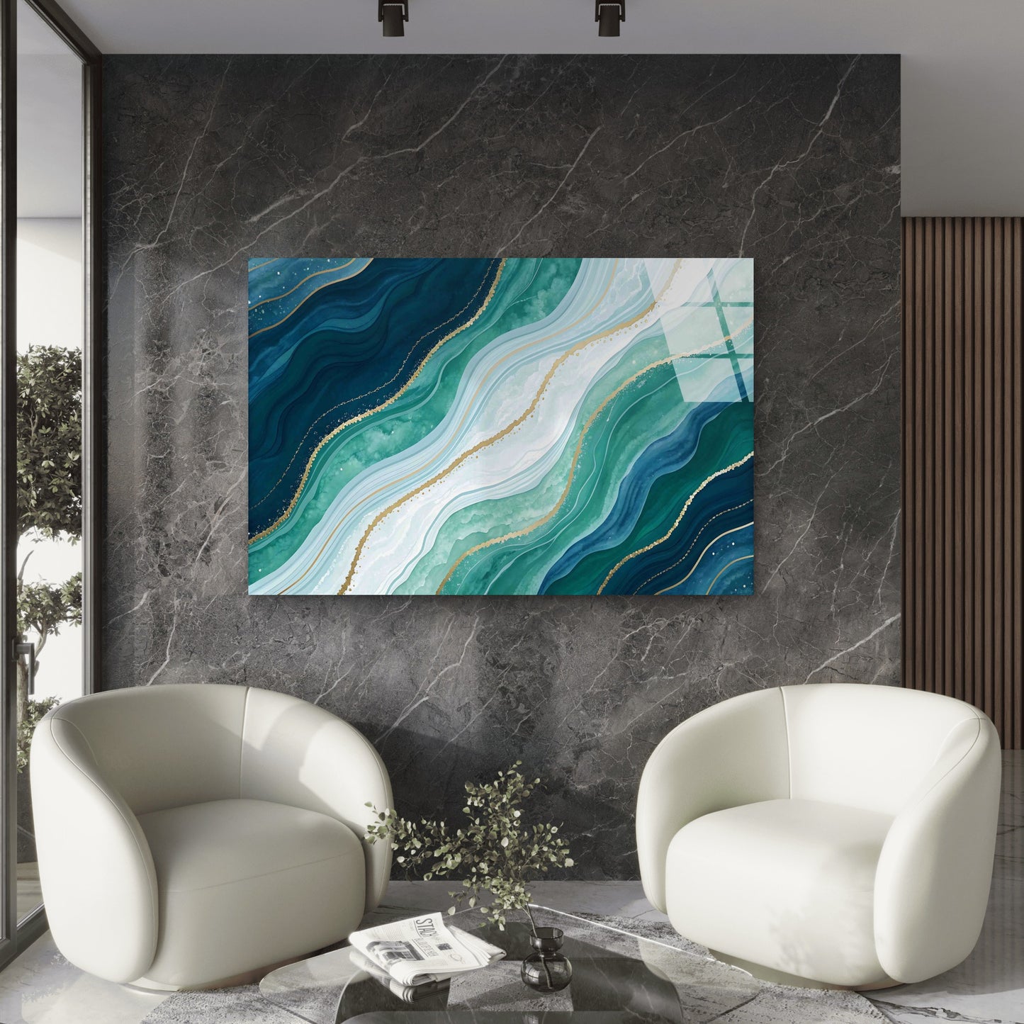 Abstract Emerald Teal Tempered Glass Printing Wall Art Australian Made Quality
