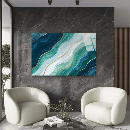 Abstract Emerald Teal Tempered Glass Printing Wall Art Australian Made Quality