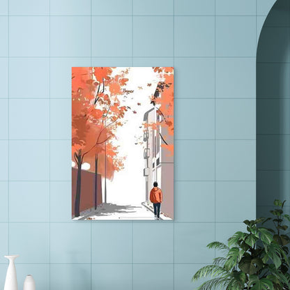 Depicting a Street Scene in Autumn 40x60cm Metal Print Ready to Hang - Bella Home Decor