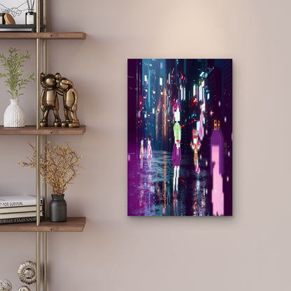 Neon Pixel City Metal Print Ready to Hang
