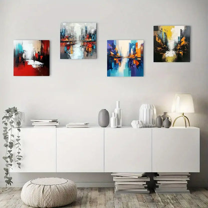 4pcs Vintage Abstract Canvas Painting  Wall Art Canvas Framed
