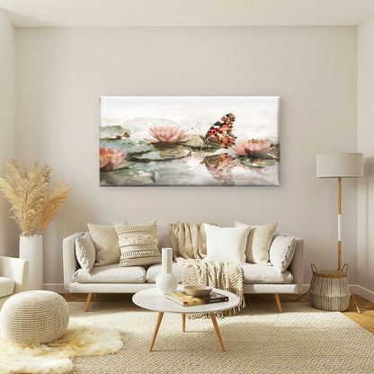 Watercolor Butterfly Pink Lotus Wall Art Canvas Office Home Framed 120x60cm