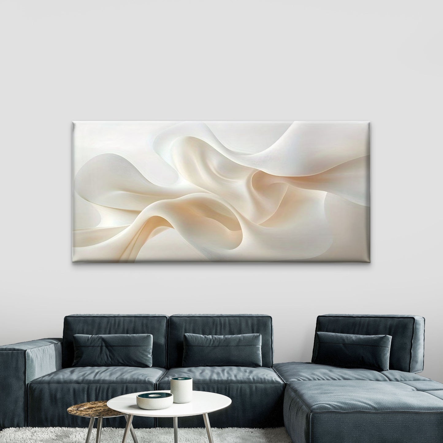 Abstract White & Beige Wall Art Canvas Office Home Room Framed 120x60cm