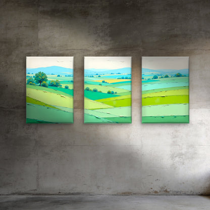 3pcs Abstract Green Textured Rolling Hills Wall Art Set Canvas Framed 40x60cm - High Quality Print 100% Australian Made Wall Canvas Ready to Hang