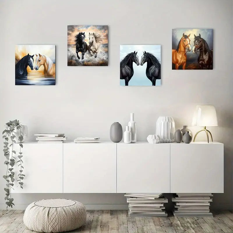 4pcs Horses  Theme Wall Art Canvas Framed