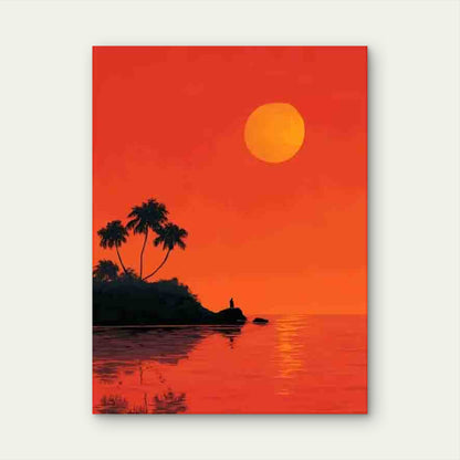 Island Silhouette Sun Reflection Tropical 60x90cm Metal Print Ready to Hang
