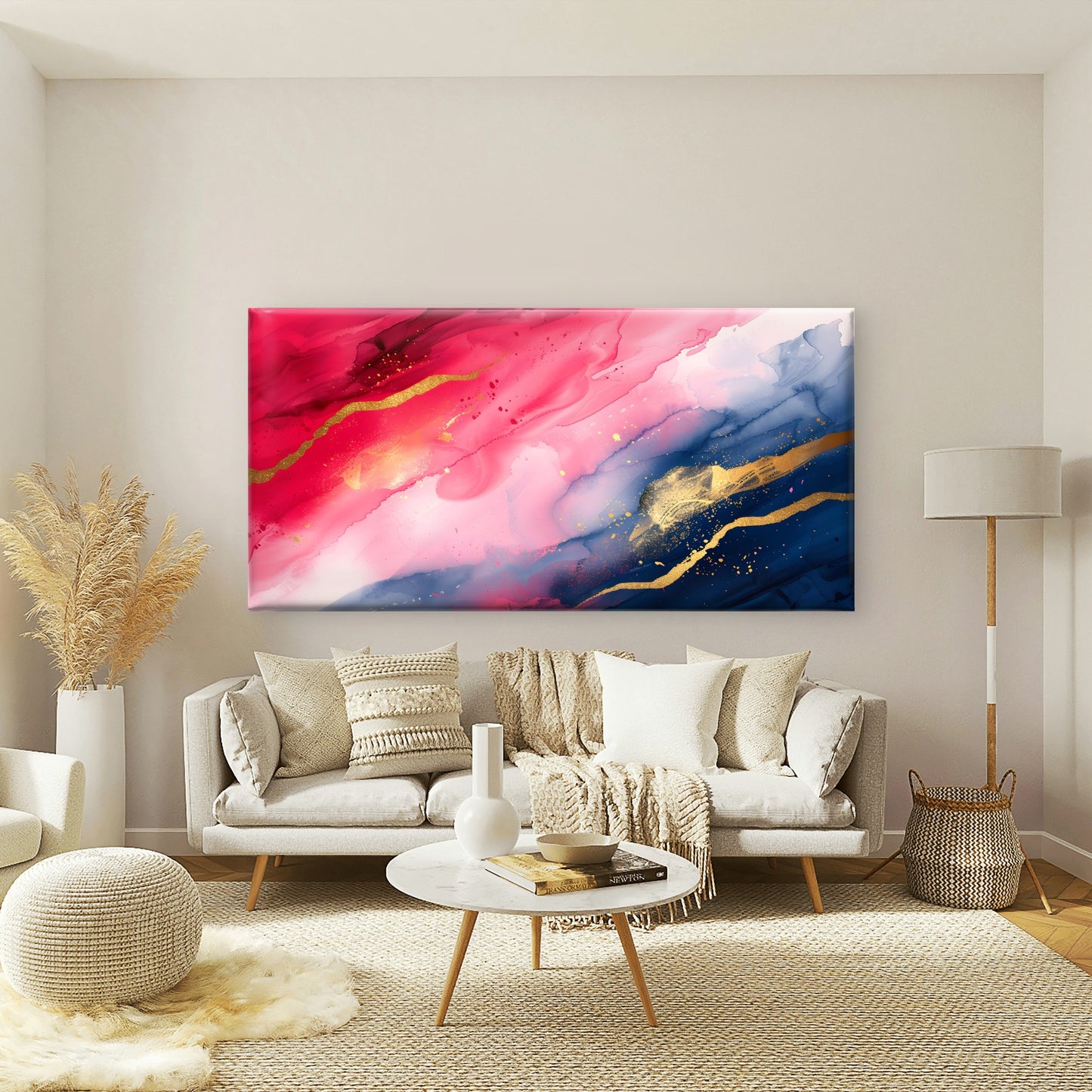 Crimson Gold Marble Abstract Wall Art Canvas Office Home Room Framed 120x60cm - Bella Home Decor