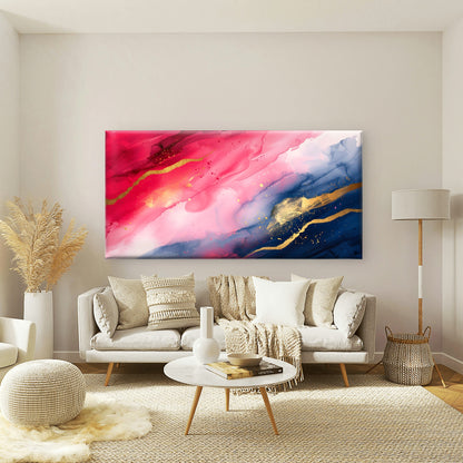 Crimson Gold Marble Abstract Wall Art Canvas Office Home Room Framed 120x60cm - Bella Home Decor