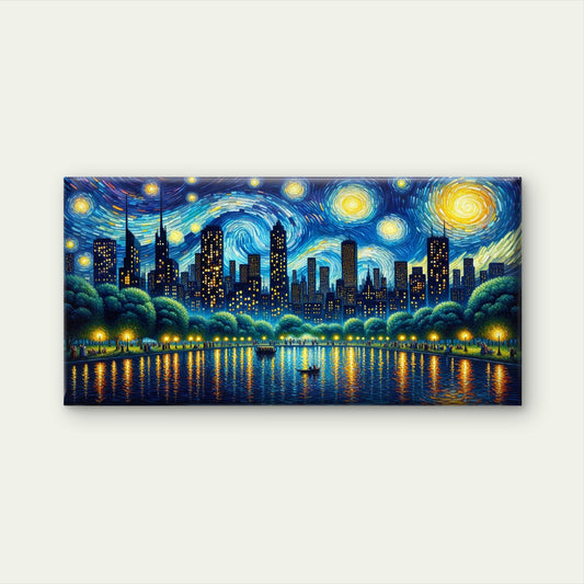 Van Gogh Style Cityscape Wall Art Canvas Office Home Room Framed 120x60cm