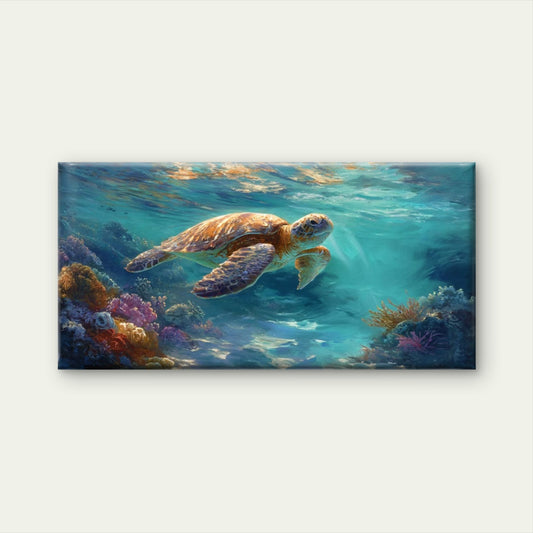 Sea Turtle Coral Reef Ocean Wall Art Canvas Office Home Room Framed 120x60cm