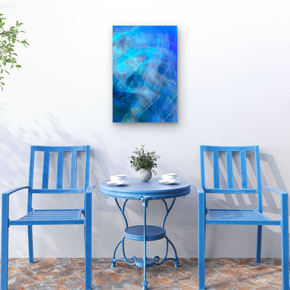 Abstract Blue and White Light Streaks Metal Print Ready to Hang