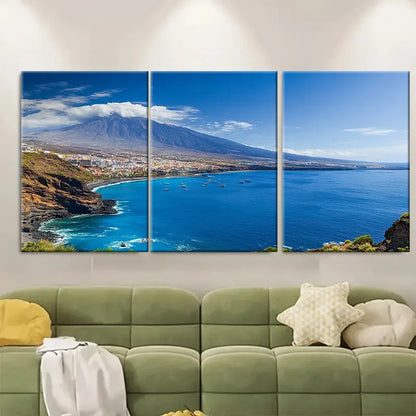 3pcs Tenerife Beach & Mountain Wall Art Set Canvas Framed 40x60cm - High Quality Print 100% Australian Made Wall Canvas Ready to Hang