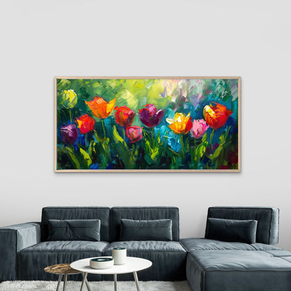Vibrant Floral Field Scene Wall Art Canvas Office Home Room Framed 120x60cm