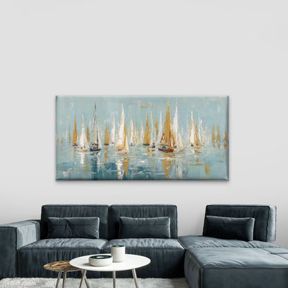 Vibrant Sailboat Painting Wall Art Canvas Office Home Room Framed 120x60cm
