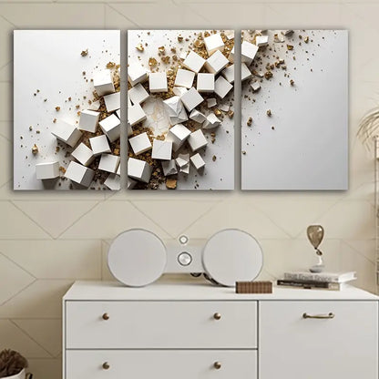 3pcs White & Gold Geometric Abstract Wall Art Set Canvas Framed 40x60cm - High Quality Print 100% Australian Made Wall Canvas Ready to Hang