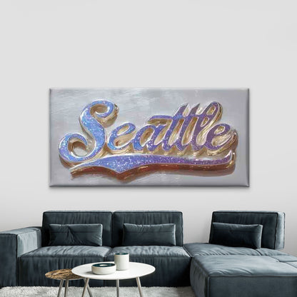 Glitter Seattle City Name Art Wall Art Canvas Office Home Room Framed 120x60cm