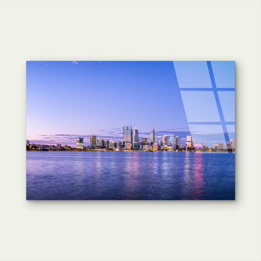 Night Perth City Skyline Twilight River  Acrylic Glass Printing Wall Art Australian Made Quality