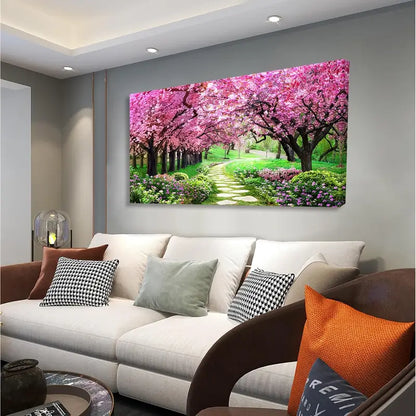 Pink Cherry Blossoms Tree Forest Wall Art canvas office home room framed 120x60cm - Bella Home Decor