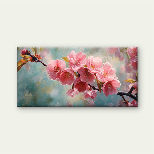 Pink Cherry Blossom Painting Wall Art Canvas Office Home Room Framed 120x60cm