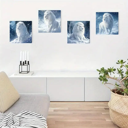 4pcs  Elegant White Lion  EL   Wall Art Canvas Framed