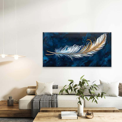 Blue-Golden Gradient Feather Wall Art Canvas Office Home Room Framed 120x60cm - Bella Home Decor