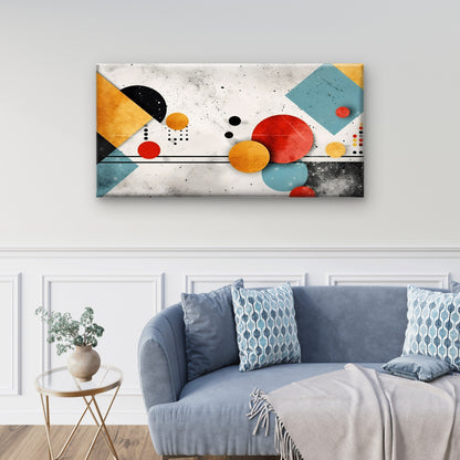 Bauhaus Mid Century Red Blue Pattern Wall Art Canvas Office Home Framed 120x60cm