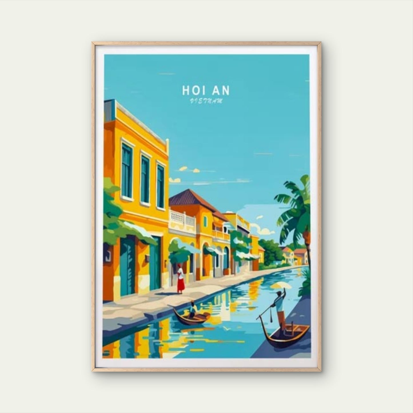 Hoi An Vietnam, Canal Boats & House Art Travel Poster Print Wall Art - Bella Home Decor