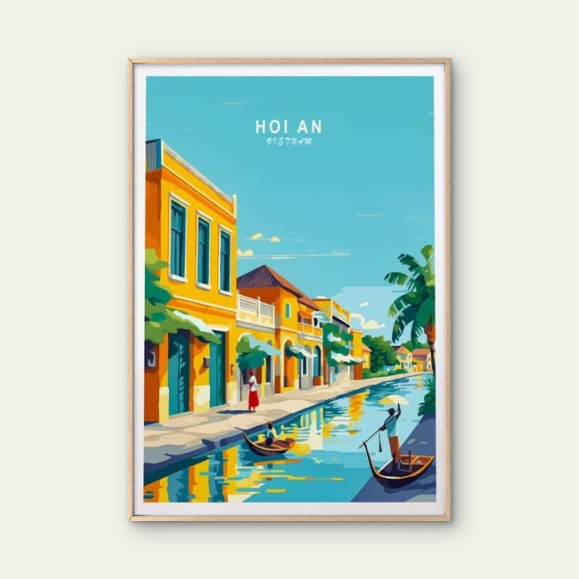 Hoi An Vietnam, Canal Boats & House Art Travel Poster Print Wall Art - Bella Home Decor