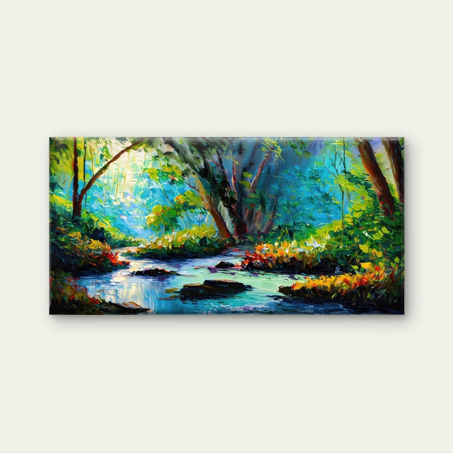 Forest River Green Autumn Decor Wall Art Canvas Office Home Room Framed 120x60cm