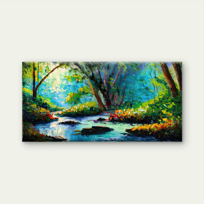 Forest River Green Autumn Decor Wall Art Canvas Office Home Room Framed 120x60cm