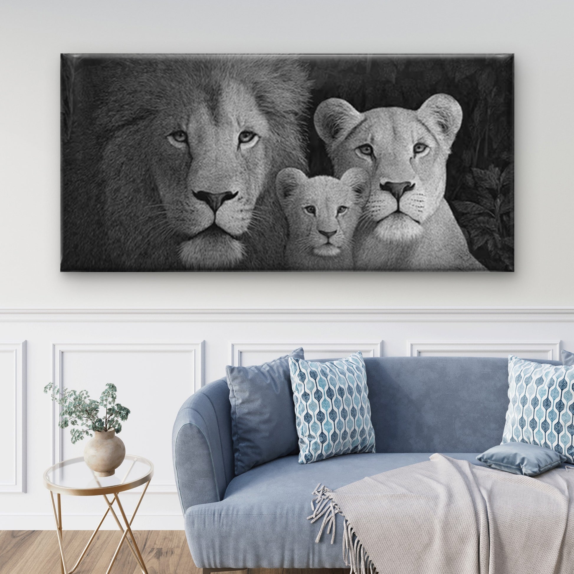 - Contemporary Minimalist & Lioness Wall Art Canvas Office Home Room Framed 120x60cm - Bella Home Decor