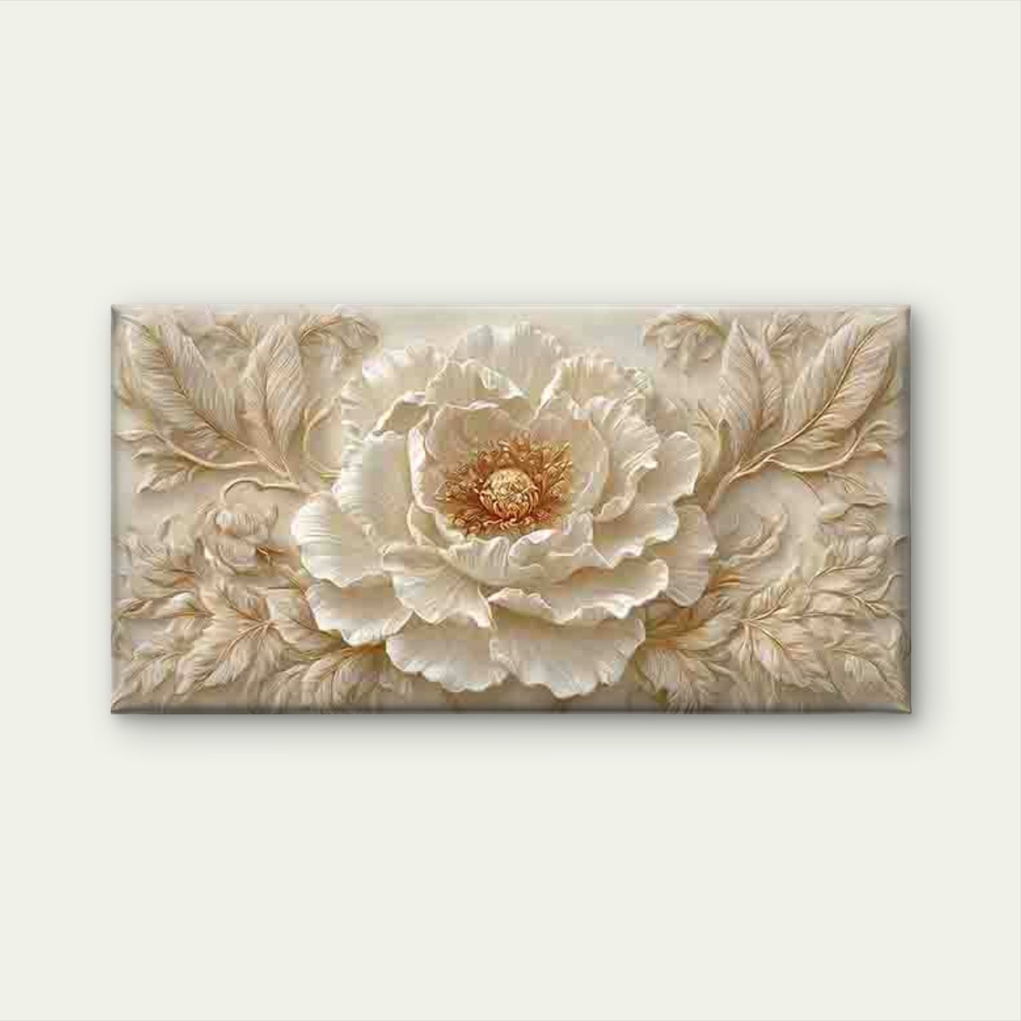 Golden Peony with Beige & GoldeWall Art Canvas Office Home Room Framed 120x60cm - Bella Home Decor