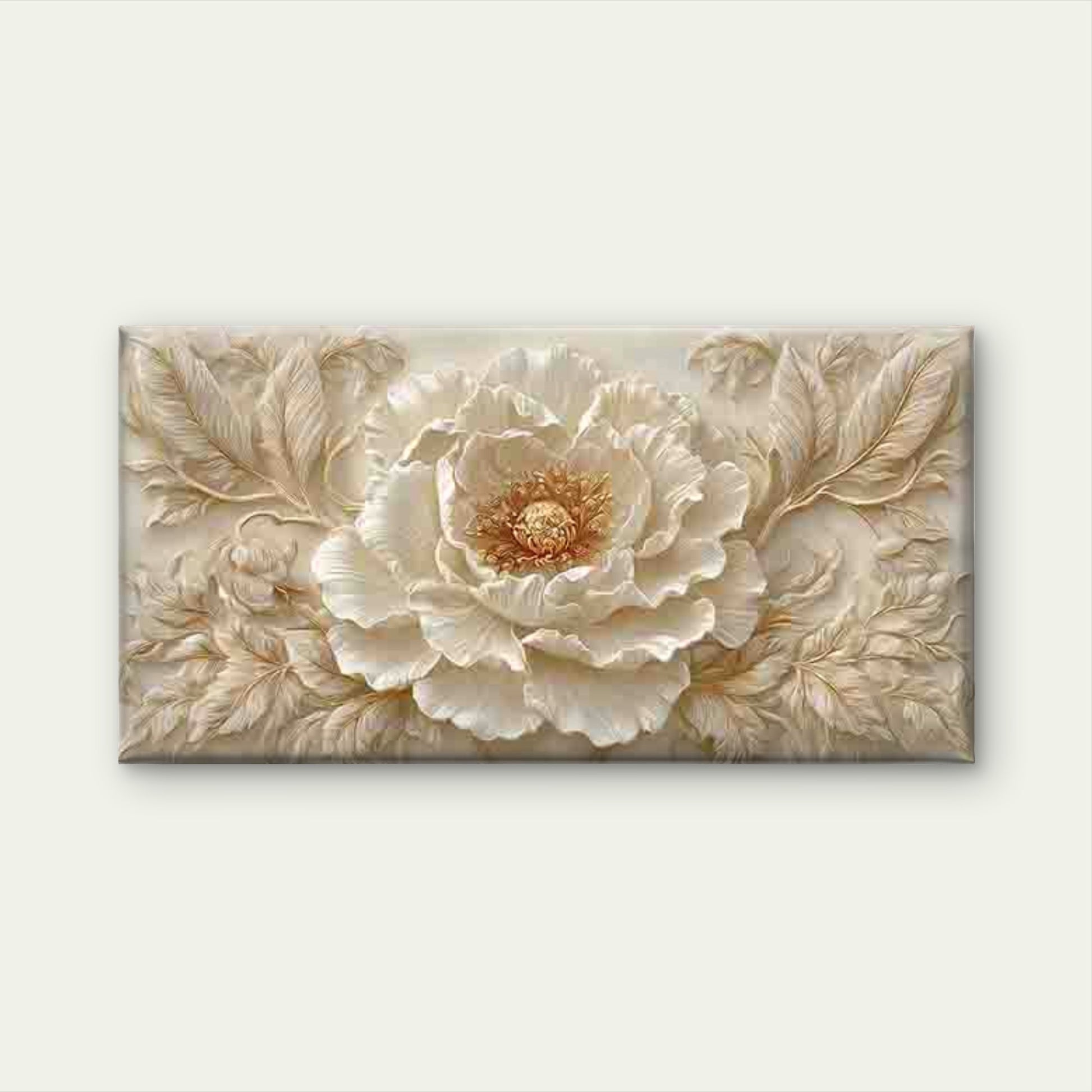 Golden Peony with Beige & GoldeWall Art Canvas Office Home Room Framed 120x60cm - Bella Home Decor