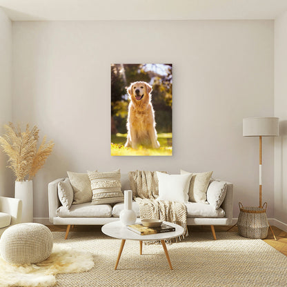 Golden Retriever Sticking Out Tongue Park 60x90cm Metal Print Ready to Hang