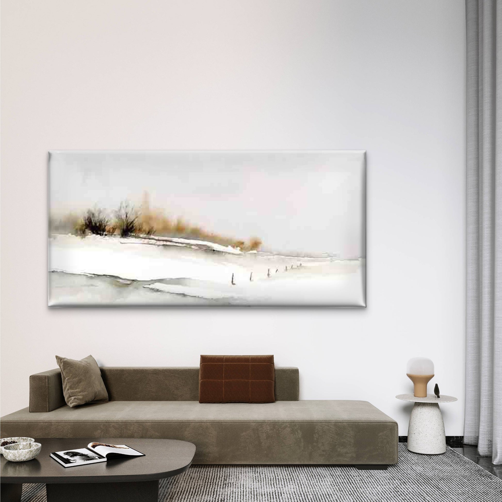 Snowy Mountain & Pine Tree Wall Art Canvas Office Home Room Framed 120x60cm - Bella Home Decor