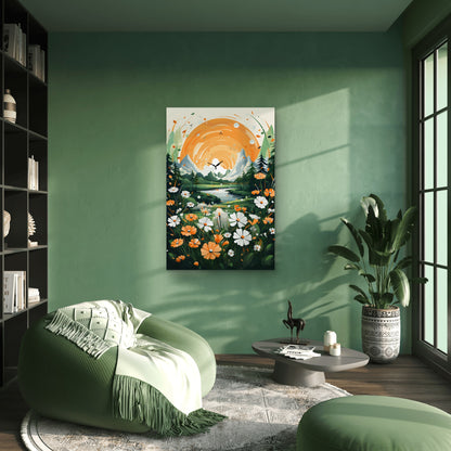 Vibrant Sun-Kissed Landscape Illustration 40x60cm Metal Print Ready to Hang