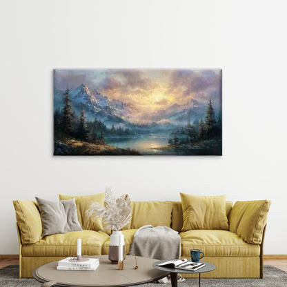Tranquil Landscape with Mountai Wall Art Canvas Office Home Room Framed 120x60cm