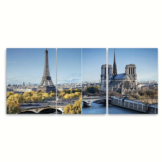 3pcs Eiffel Tower & Notre-Dame Cathedral Metal Print Ready to Hang Art