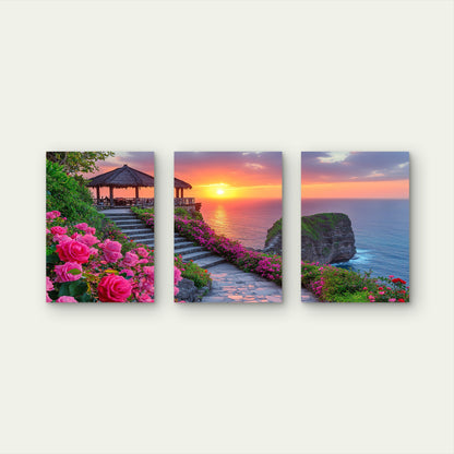 3pcs Iconic Cliffs of Uluwatu, Bali, Indonesia Wall Art Set Canvas Framed 50x70cm - High Quality Print 100% Australian Made Wall Canvas Ready to Hang