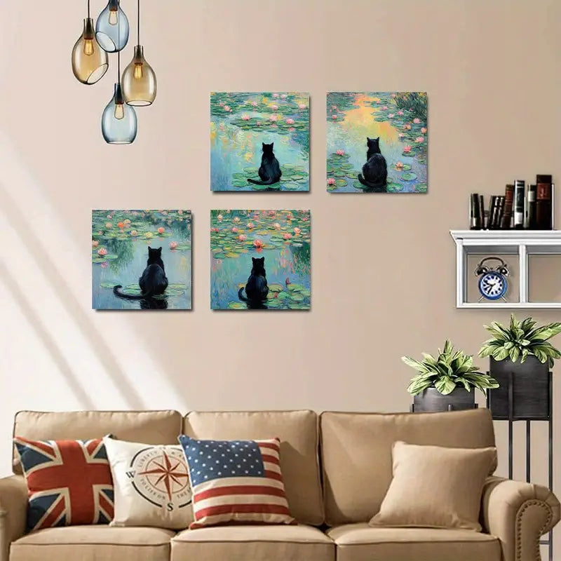4pcs Black Cat Funny Anima  BC   Wall Art Canvas Framed