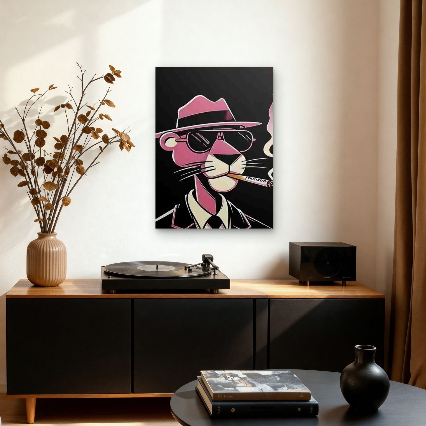 Cool Pink Panther in Suit Hat Smoking Metal Print Ready to Hang - Bella Home Decor
