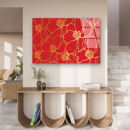 Red And Gold Oriental Floral Pattern   Acrylic Glass Printing Wall Art Australian Made Quality