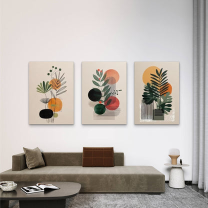 3pcs Modern Abstract Monstera Botanical Wall Art Set Canvas Framed 40x60cm - High Quality Print 100% Australian Made Wall Canvas Ready to Hang - Bella Home Decor