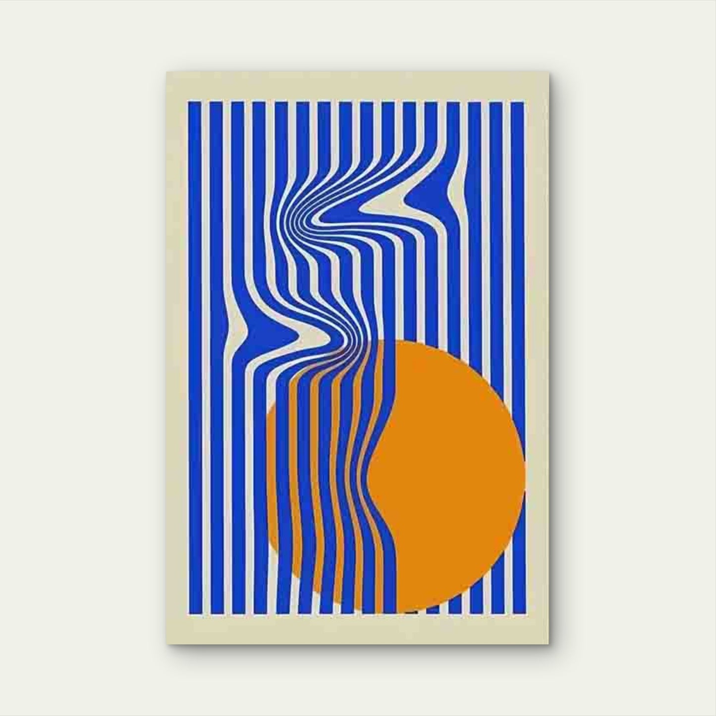 Geometric Blue Strips And Yellow Sphere Metal Print Ready to Hang