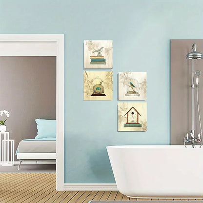 4pcs  Rustic Bird & Nest Nature Scene BN   Wall Art Canvas Framed