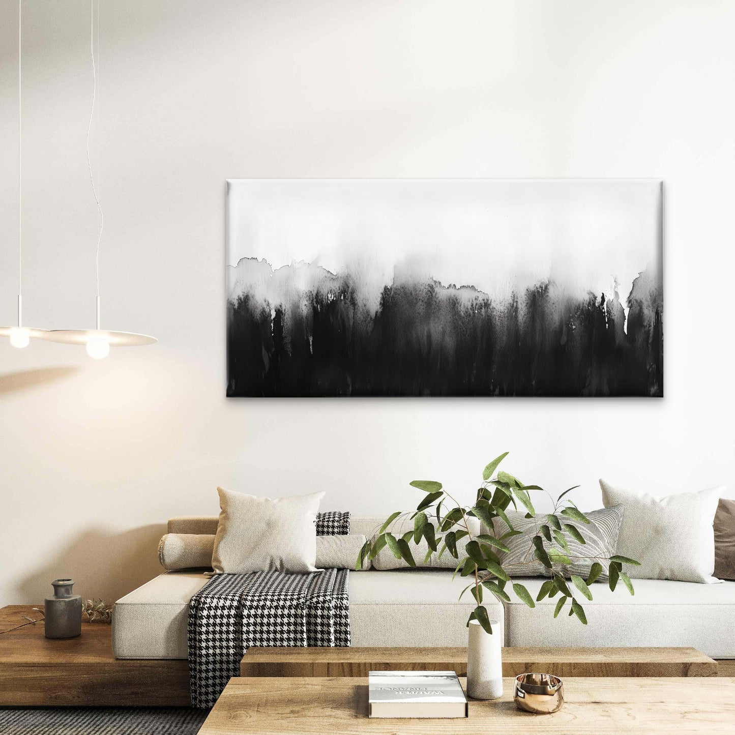 Minimalist Black Ink Abstract Wall Art Canvas Office Home Room Framed 120x60cm - Bella Home Decor