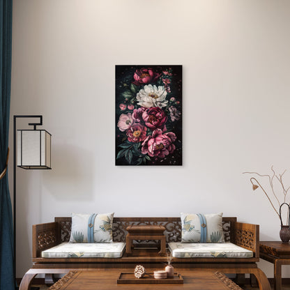 Moody Vintage Floral Peony Rose Painting 40x60cm Metal Print Ready to Hang
